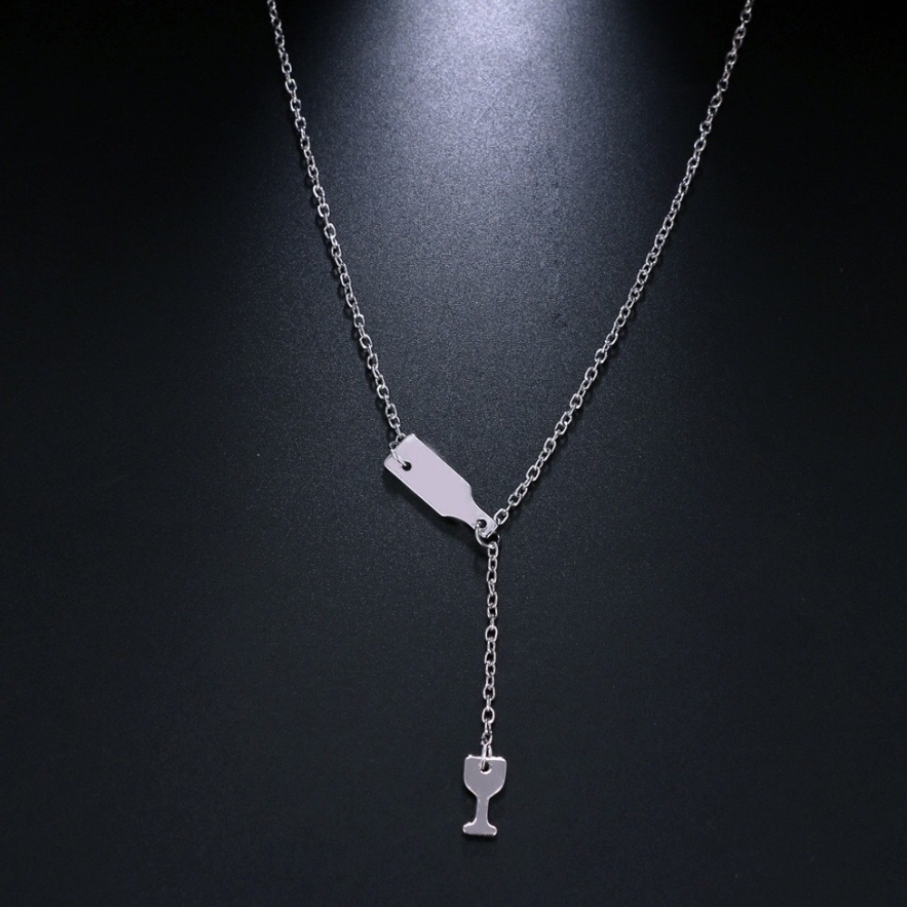 Wine and Glass Necklace Silver *Adorable!* NWT